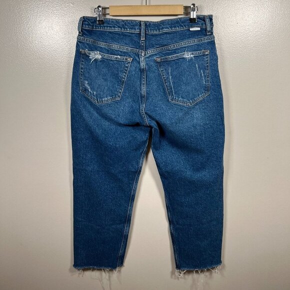 Boyish Tommy Stretch High Rise Straight Jeans Size 31 Ankle Frayed Hem Blue - Picture 2 of 13